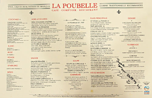 La Poubelle Dinner Menu