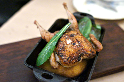 quail, cornbread, dandelion greens, smoked maple