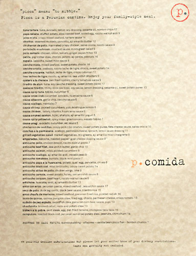 Picca Menu