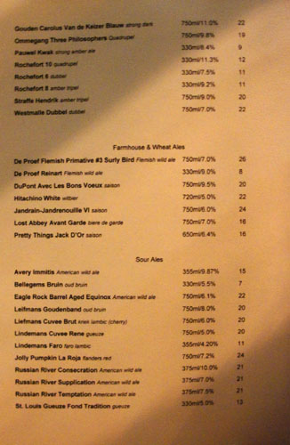 Little Bear Bottled Beer Menu