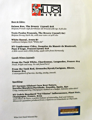 LudoBites 8.0 Wine List