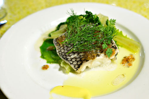 Steamed Black Seabass, Fennel, Lettuce, Bernaise Vinaigrette