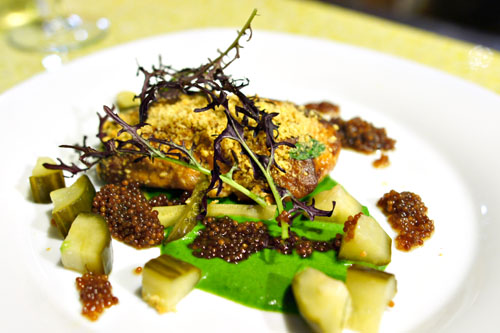 Monkfish Liver, Cucumber, Cornichons, Mustard Seeds