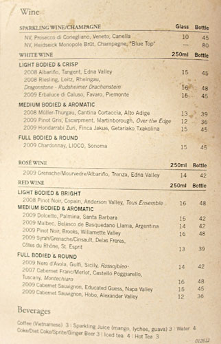 The Spice Table Wine List