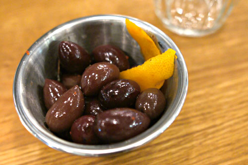 Warm marinated olives