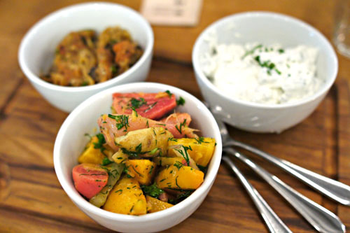 Beet and butterball potato salad + Tzatziki + Ikra