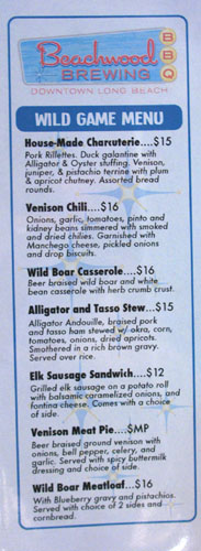 Beachwood Brewing & BBQ Wild Game Menu