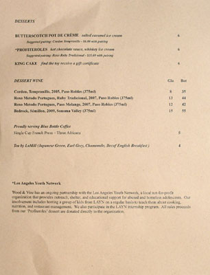 Wood & Vine Menu