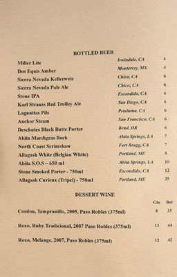 Wood & Vine Beer List