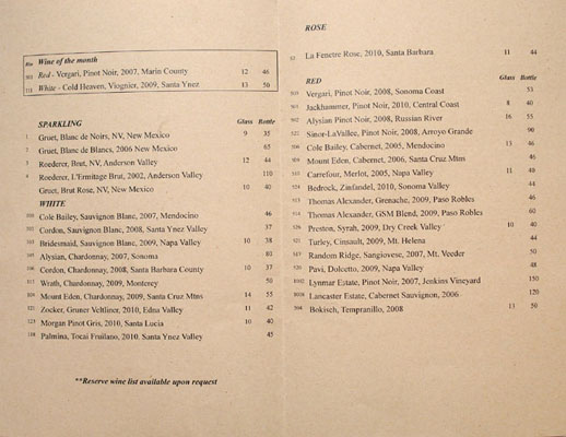 Wood & Vine Wine List