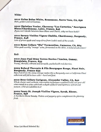 LudoBites 8.0 Wine List