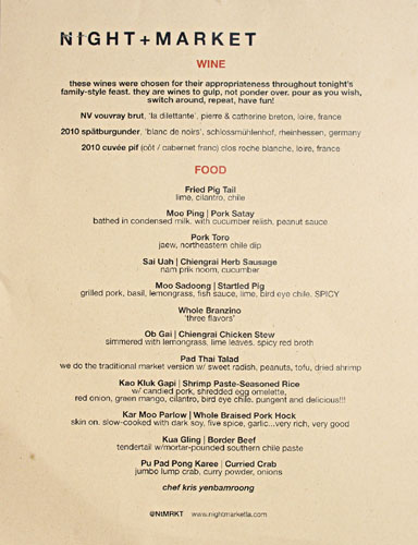 Prvy Asian Palate Menu at Night+Market