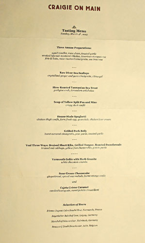 Craigie on Main Tasting Menu