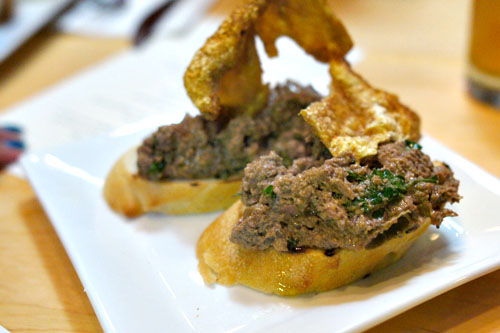 Spicy Chicken Liver on Toast with Chicken Cracklin'