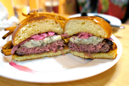 Buttery Lamb Burger, Onetik Bleu, Fries