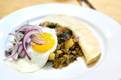 Longaniza Sausage Hash, Fried Egg