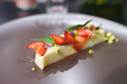 Raw milk curd, gaviota strawberry, pistachio, lime, anise hyssop