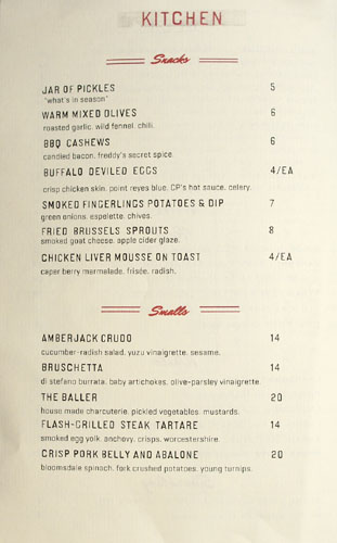 Freddy Smalls Menu