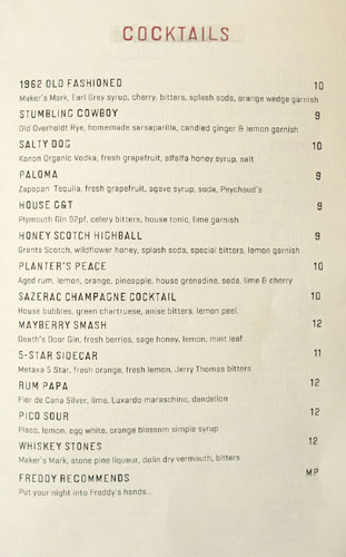 Freddy Smalls Cocktail List