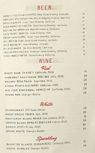 Freddy Smalls Beer and Wine List