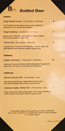 BierBeisl Bottled Beer List