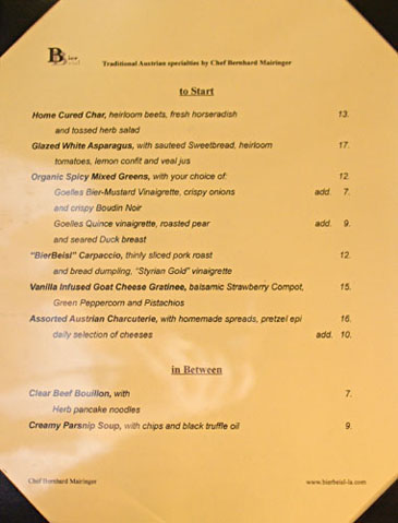 BierBeisl Menu