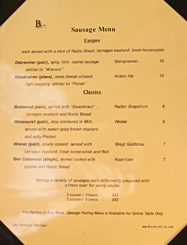 BierBeisl Sausage Menu