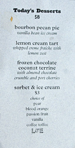 L&E Oyster Bar Dessert Menu