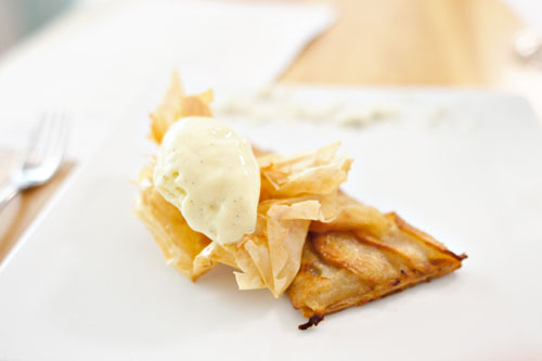 Pacific Rose Apple Tart 'Roti', Vanilla-Calvados Ice Cream, Roquefort Papillon