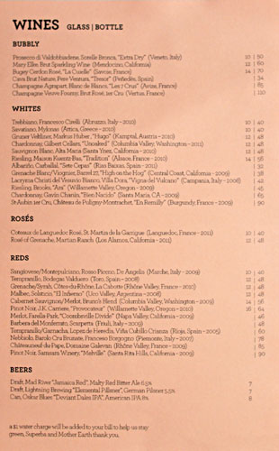 Superba Snack Bar Wine List