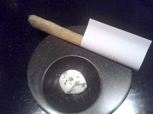 eel, feuille de brick, crème fraîche, lime