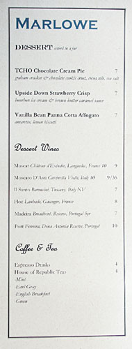 Marlowe Dessert Menu