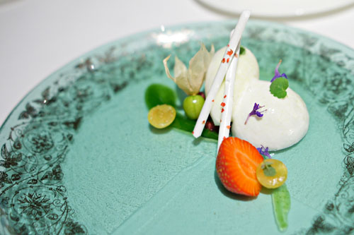 Berries, anise hyssop, kefir and verjus sorbet