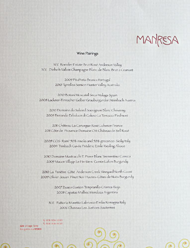 Manresa Wine Pairings