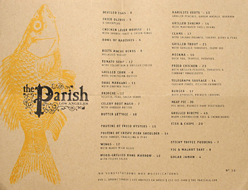 The Parish Menu