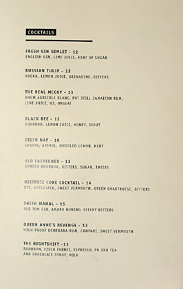 The Parish Cocktail List