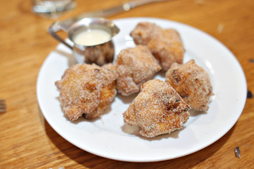 5-SPICED APPLE FRITTERS w/ HONEY BOURBON CREAM SAUCE