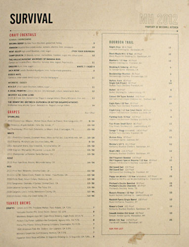 MessHall Cocktail List / Wine List / Beer List