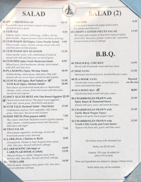 Lotus of Siam Menu: Salad & B.B.Q.