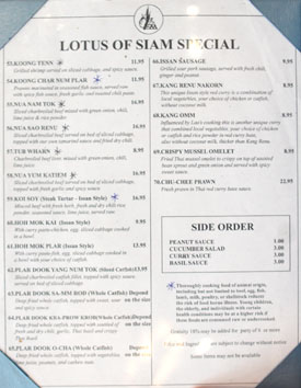 Lotus of Siam Menu: Special