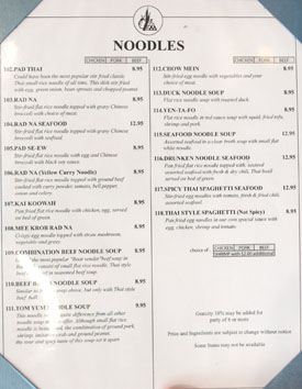 Lotus of Siam Menu: Noodles