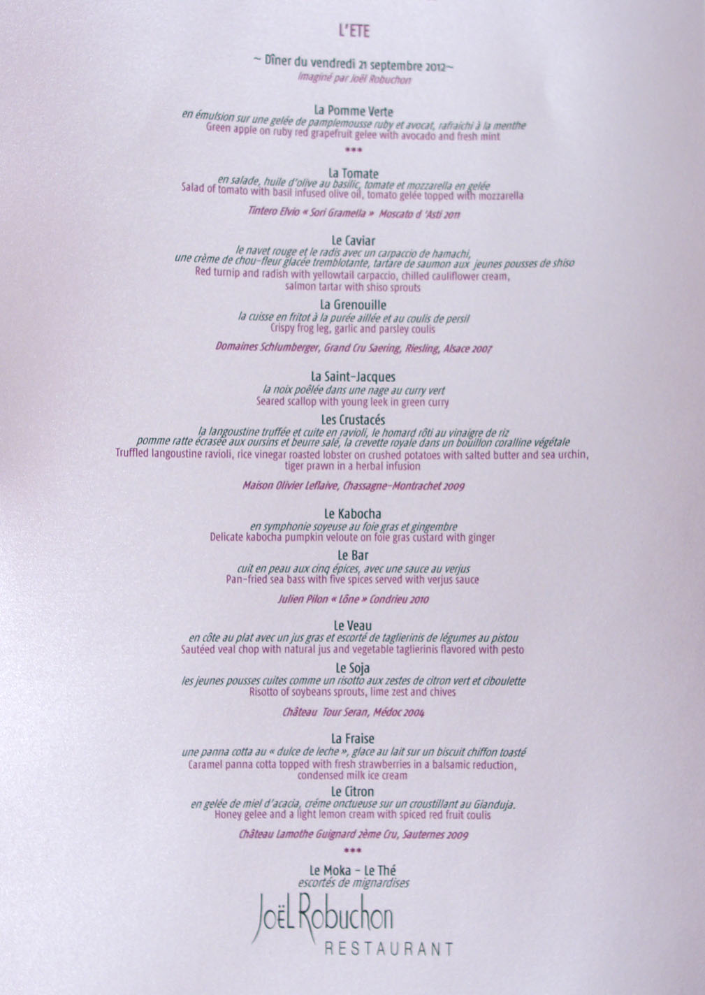 Joel robuchon menu prices