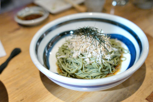 Cold Green Tea Soba with Poached Egg