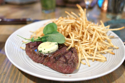 Flat Iron Steak, Haystack Fries