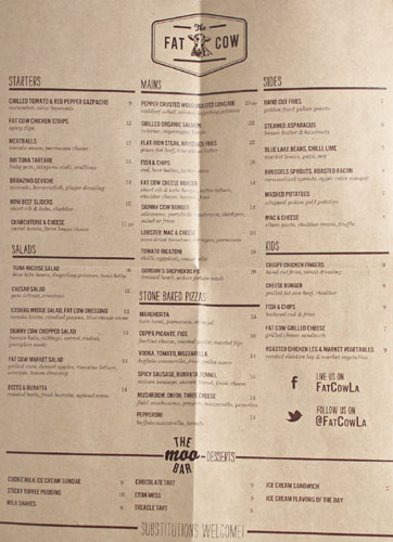 The Fat Cow Menu