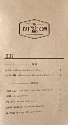 The Fat Cow Beer List