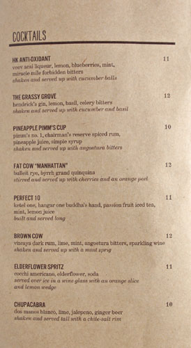 The Fat Cow Cocktail List