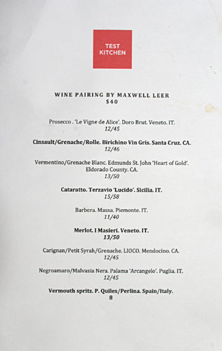 Test Kitchen (Walter Manzke) Wine List