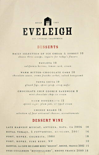 Eveleigh Dessert Menu