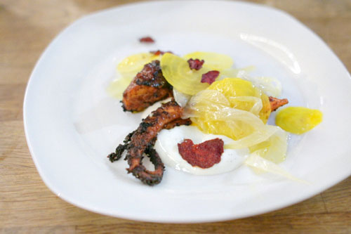 Tandoori Octopus, Beets, Pink Onions, Yogurt, Fennel